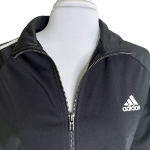 Adidas Full Zip Long Sleeve Black W/ White Stripes Warmup Jacket Size L - Picture 2 of 7